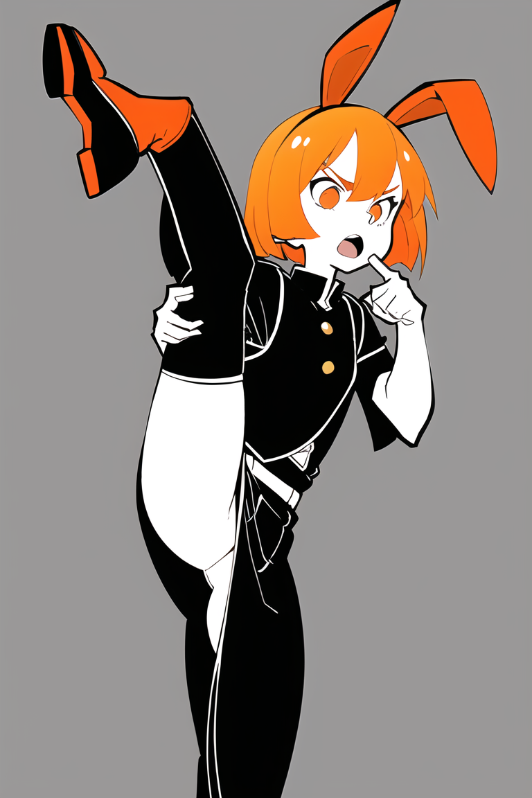 27943-4204002971-1girl, bob cut, orange hair, standing on one leg , flipped , fighting stance, martial arts uniform, hair bun, rabbit ears, _, f.png